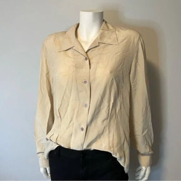 Vintage 100% Silk button front pleated sides blouse by Evan Picone size Large - Picture 6 of 7